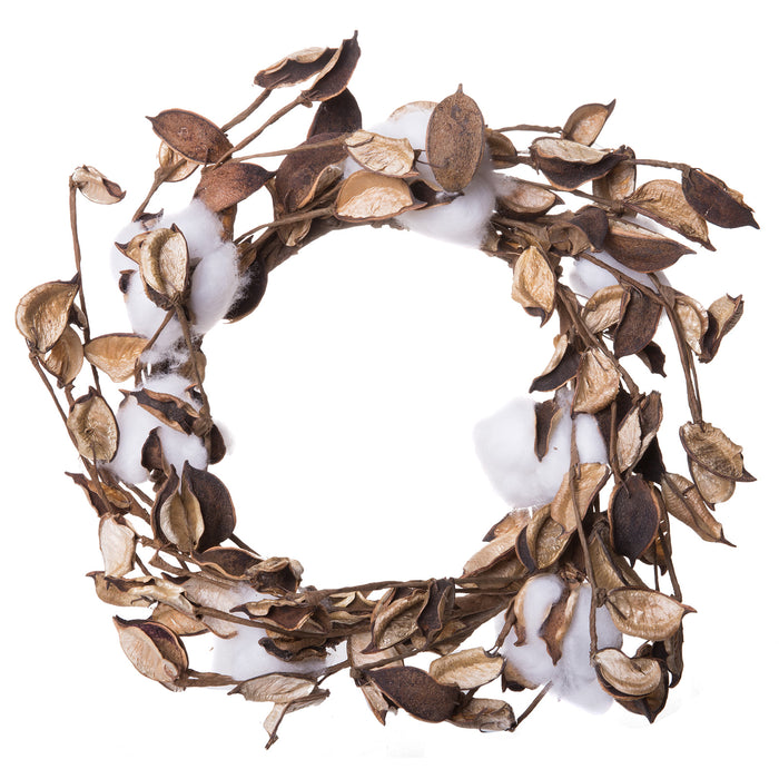 Red Co. Cotton Candle Ring Wreath with Shells, 12 Inches - Farmhouse Home Décor