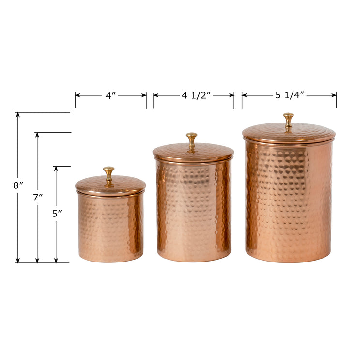 Red Co. Set of 3 Decorative Hammered Copper Nesting Storage Jar Canisters with Lids