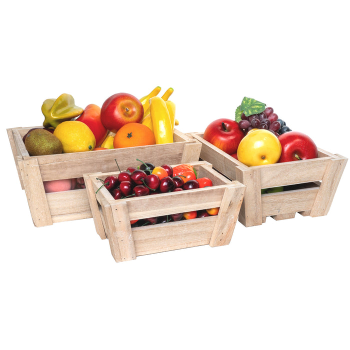 Red Co. Set of 3 Angled Natural Wood Decorative Crates, Varying Sizes