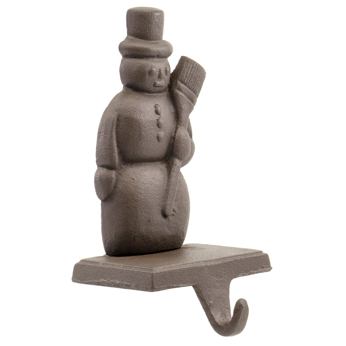 Red Co. Brown Cast Iron Snowman Stocking Holder with Hook Rustic Home Christmas Décor for Mantel, Fireplace, Dresser
