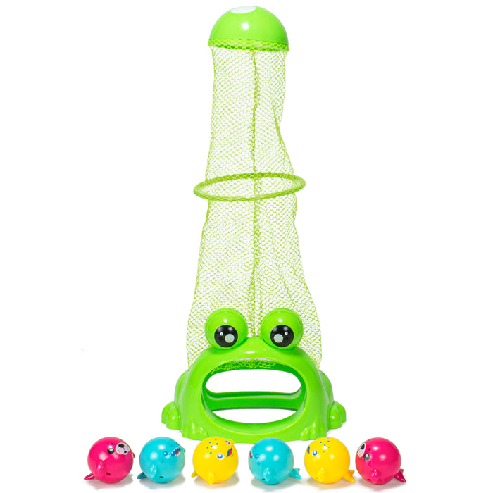 Red Co. Feed The Frog Underwater Pool Diving Toy with 6 Multicolored Guppy Fish-Shaped Balls