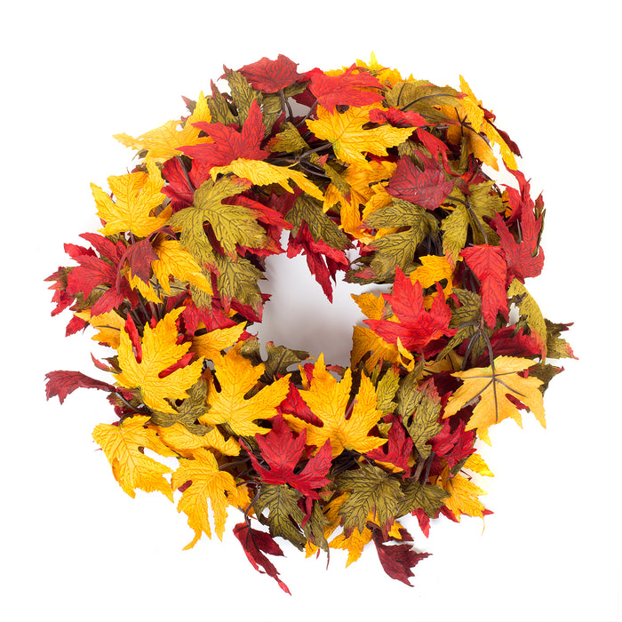 Red Co. Autumn Colors Festive Fall Thanksgiving Door Wreath with Maple Leaves - 20"