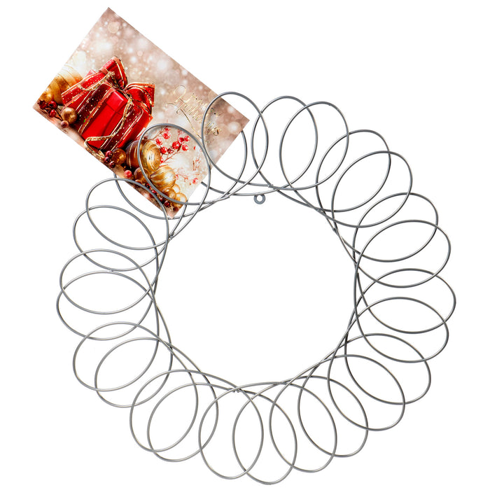 Red Co. Silver Metal Wreath - Wall Mount Christmas Card Holder - 17" Dia