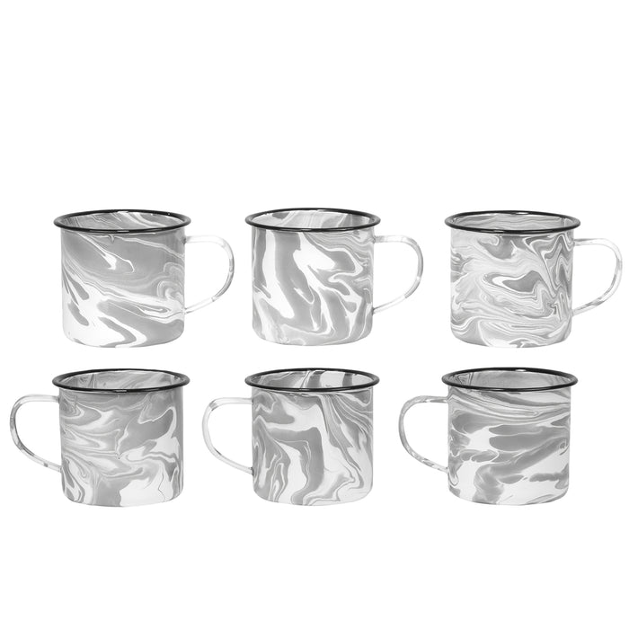 Red Co. Enamelware Metal Medium Classic 12 Oz Round Coffee and Tea Mug with Handle – Swirl Design – Set of 6