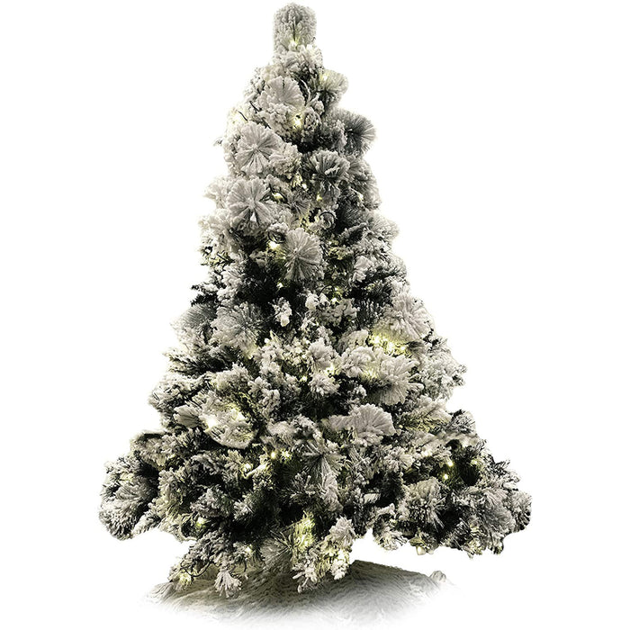 Red Co. Flocked Snowy Artificial Christmas Tree with UL Warm White LED Lights with Metal Stand