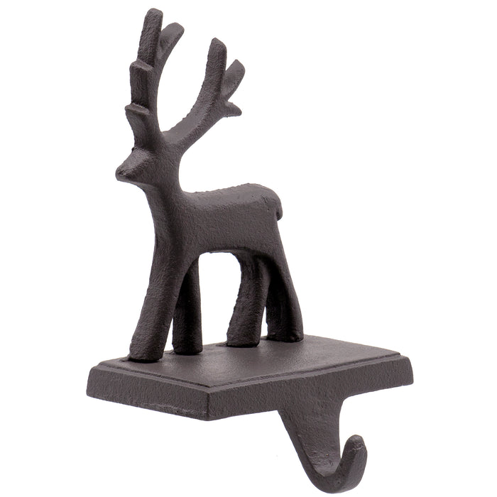 Red Co. Brown Cast Iron Reindeer Stocking Holder with Hook Rustic Home Christmas Décor for Mantel, Fireplace, Dresser