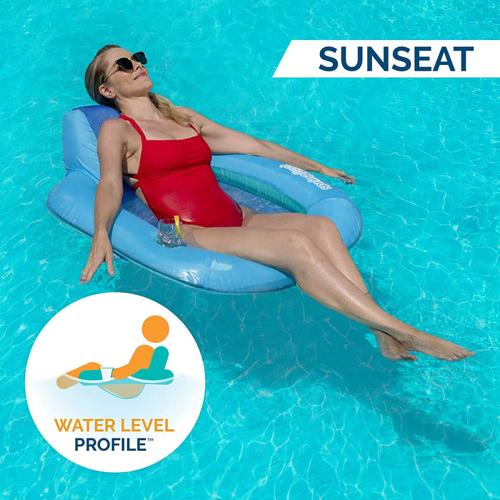 SwimWays 6060074 Spring Float SunSeat Comfortable Summertime Relaxation Lounge Seat with Cup Holder for Water Pool Lake River Ocean Pond Beach, Blue