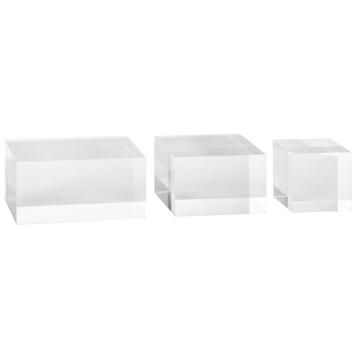 Red Co. Transparent Clear Solid Acrylic Cube Jewelry Display Stand Pedestals with Polished Edges – Set of 3 Sizes