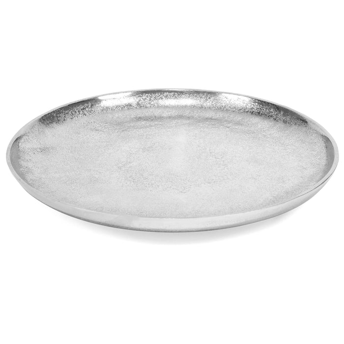 Red Co. 13” Decorative Round Textured Aluminum Centerpiece Tray in Distressed Silver Finish