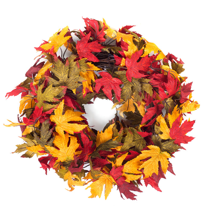 Red Co. Autumn Colors Festive Fall Thanksgiving Door Wreath with Maple Leaves - 20"