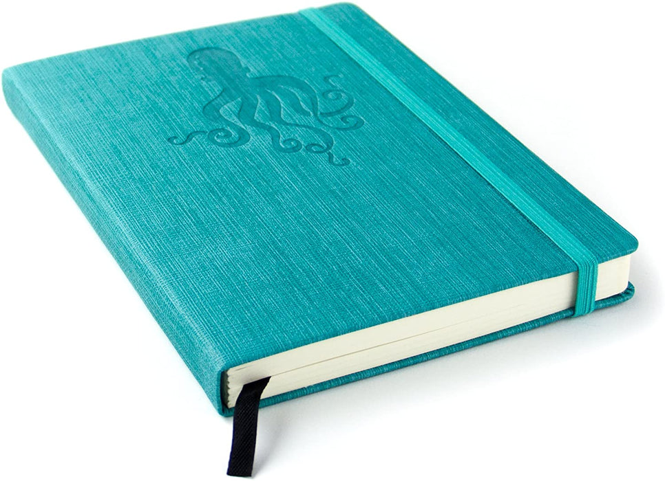 Red Co Journal with Embossed Octopus, 240 Pages, 5"x 7" Lined, Turquoise