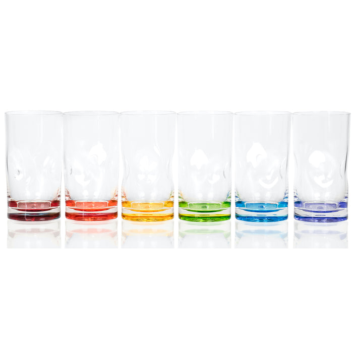 Red Co. Tall Thick Walled Clear Plastic Outdoors Break Resistant Impressions Drinking Tumbler with Multicolor Base and Dimpled, Set of 6 - 16 oz.