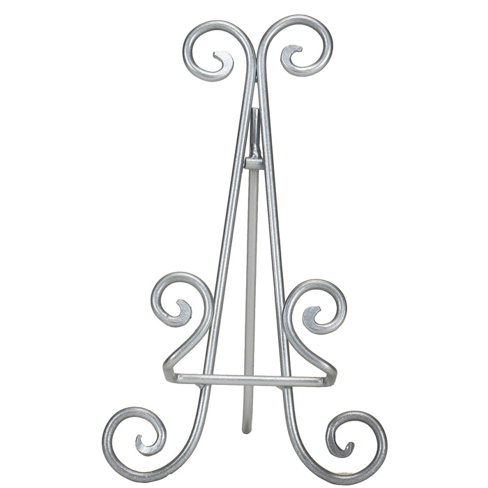 Red Co. 9” Tall Decorative Curved Scroll Metal Wire Display Plate Stand & Art Holder Easel, Silver