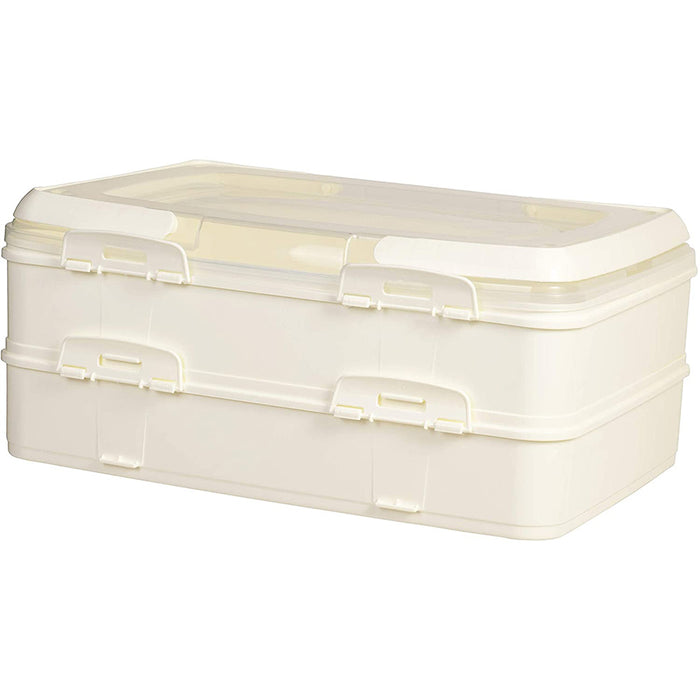 Red Co. White Rectangular 2 Tiered Pastry and Pie Carrying Box Folding Handle Multi Purpose Food Storage - 16.5" x 7" x 11.25"