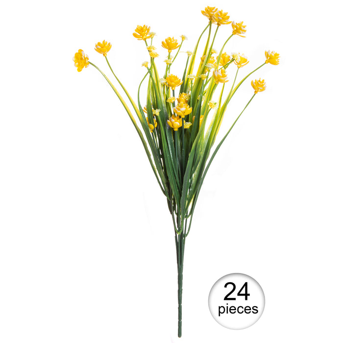 Red Co. Faux Floral Bouquet, Artificial Fake Greenery Flowers for Home and Outdoor Garden Decor, Set of 4 Bunches (6 Picks Each), Spring Yellow