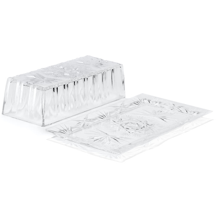 Red Co. Standard Size Rectangular Snowflake-Etched Clear Plastic Cheese Server & Butter Stick Dish Holder with Lid – Made in USA