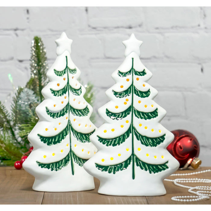 Red Co. 9” Stoneware Holiday Season Light-Up Christmas Tree Figurine Decoration - Single