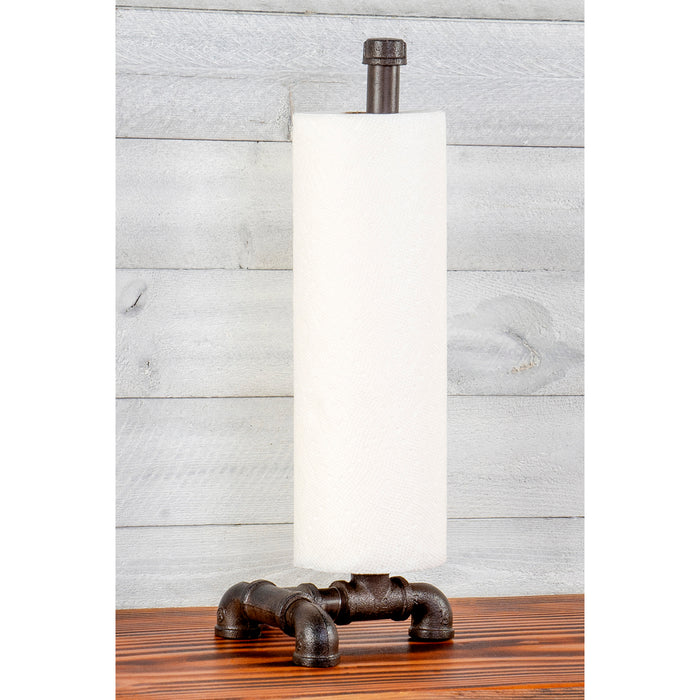 Rustic Metal Industrial Water Pipes Old Fashioned Vertical Paper Towel  Holder Stand, Heavy Duty Design for Kitchen Countertops, Fits Any Size  Roll