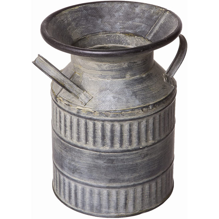 Old Fashioned Galvanized Milk Can, Country Rustic Farmhouse Planter Vase Decorative Jug, Medium Sized, 8-inch