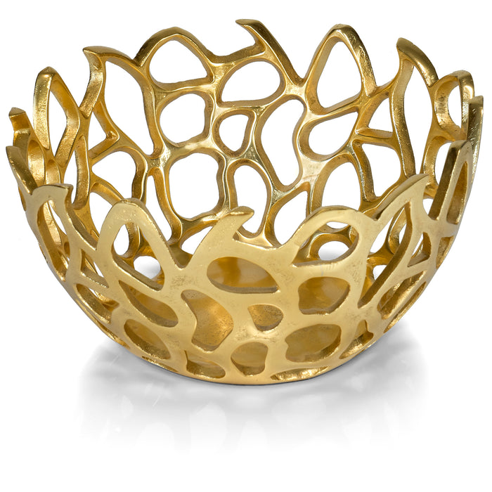 Red Co. 10” Decorative Round Aluminum Golden Branch Reef Centerpiece Bowl