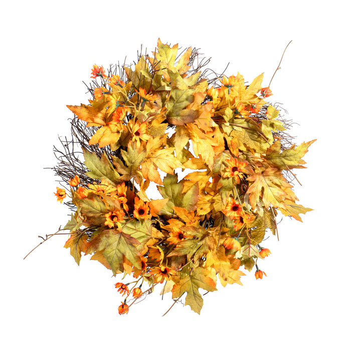 Red Co. Fall Sunshine Maple Leaves Harvest Autumn Wreath - Great Front Door and Wall Decoration - 20"