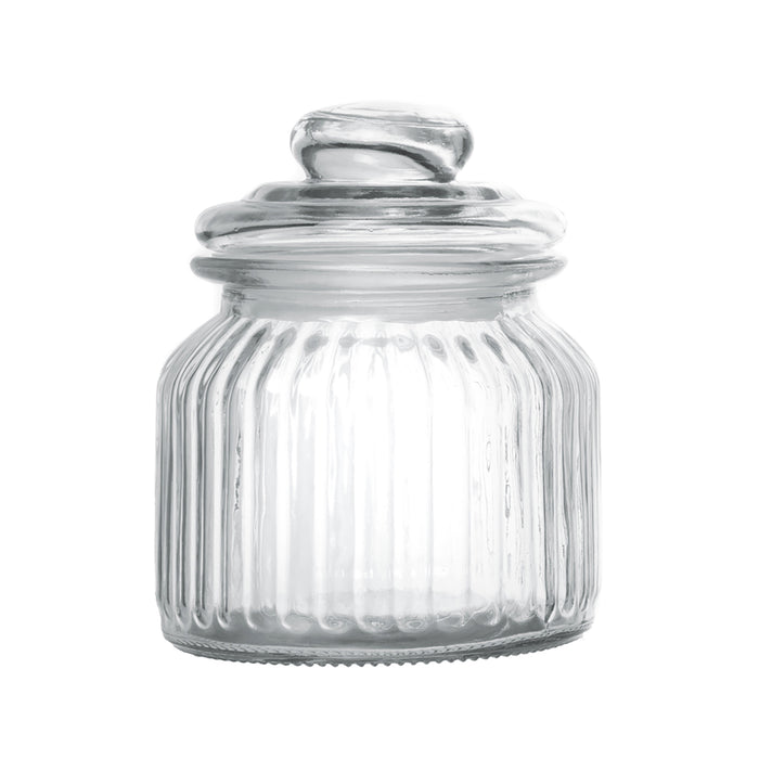 Exclusive Line Ripple Food Storage Small Glass Jar Canister with Airtight Lid, 21.3 Ounces