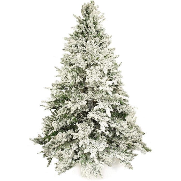 Red Co. 7 Feet Premium Snow Flocked Artificial Spruce Hinged Christmas Tree with 460 Warm White LED Lights, 1800 Tips and Sturdy Metal Stand