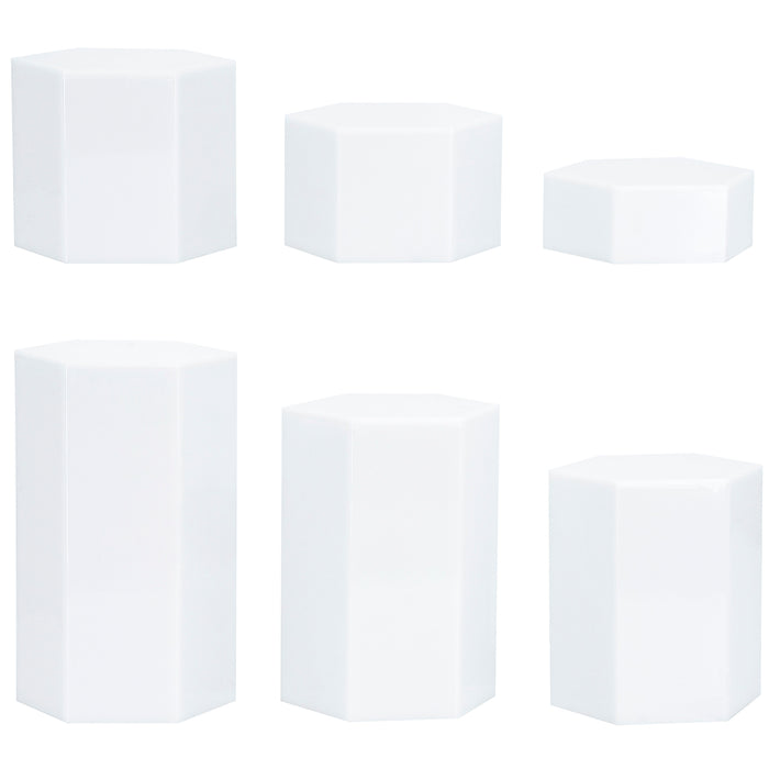Red Co. Glossy White Hexagonal Acrylic Jewelry Figure Showcase Display Riser Stands with Hollow Bottoms |6-Pack