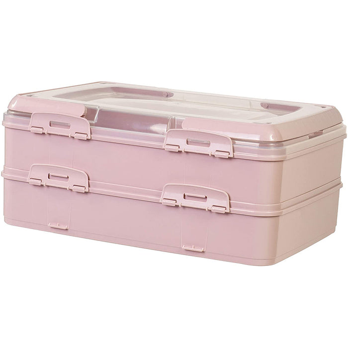 Red Co. Pink Rectangular 2 Tiered Pastry and Pie Carrying Box Folding Handle Multi Purpose Food Storage - 16.5" x 7" x 11.25"