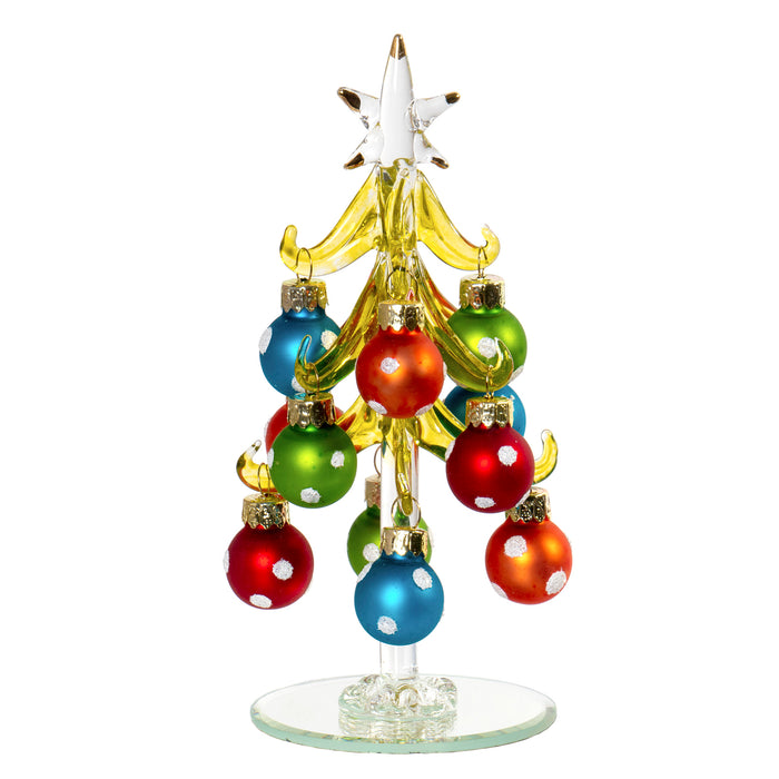6 Inch Mini Glass Christmas Tree Tabletop Decoration with Colorful Removable Ornaments, Polka Dots