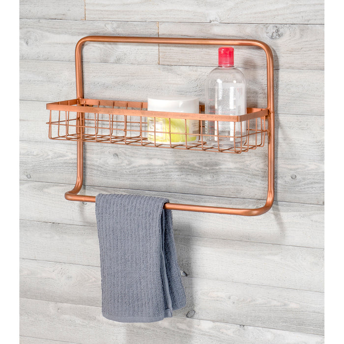 Red Co. Rustic Copper Finish Wall-Mounted Basket Shelf Towel Rack Toiletries Organizer 16.25" x 5" x 12"
