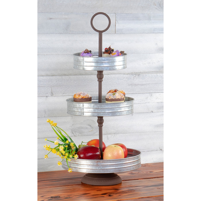 Vintage Style Galvanized Metal Three Tier Annabeth Serving Tray