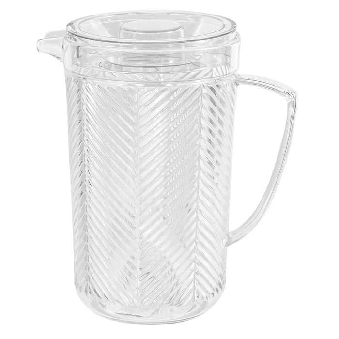 Red Co. Chevron Clear Polystyrene Pitcher with Lid for Water, Iced Tea, Lemonade, Hot and Cold Beverages - 80 Ounce - Made in USA