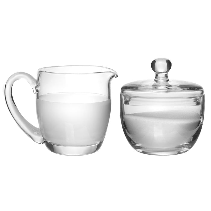 Hand Crafted Crystal Clear Glass Multipurpose Sugar Bowl & Creamer Set, 4-inch