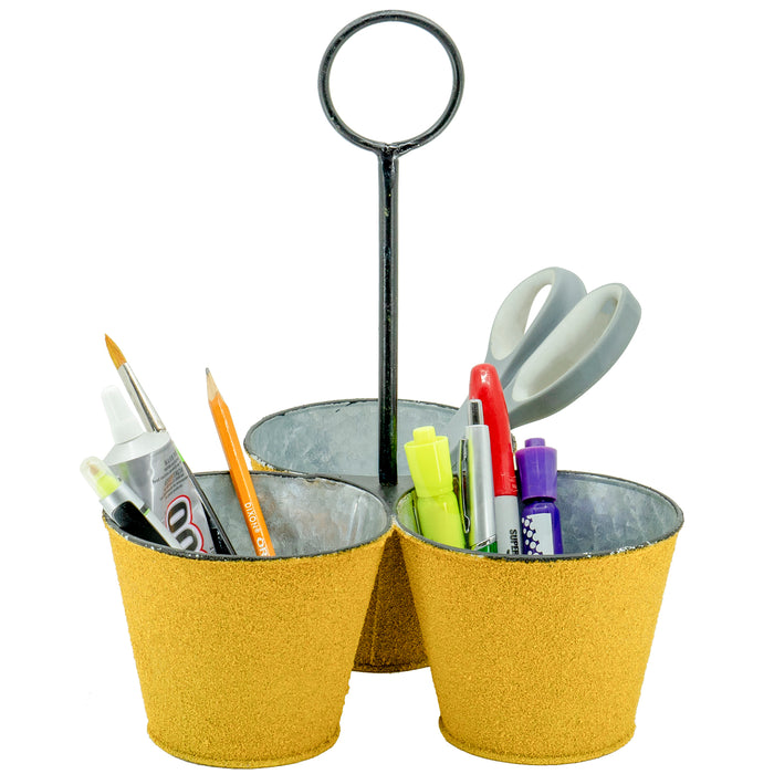 Red Co. Yellow Textured Metal 3-Bucket Organizer with Handle, Storage Containers, Planters for Home, Garden, Office