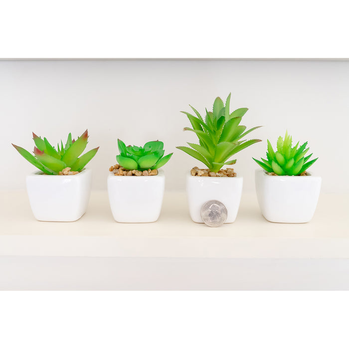 Red Co. Set of 4 Assorted Decorative Faux Succulents, Artificial Potted Plants for Home or Office, Mini