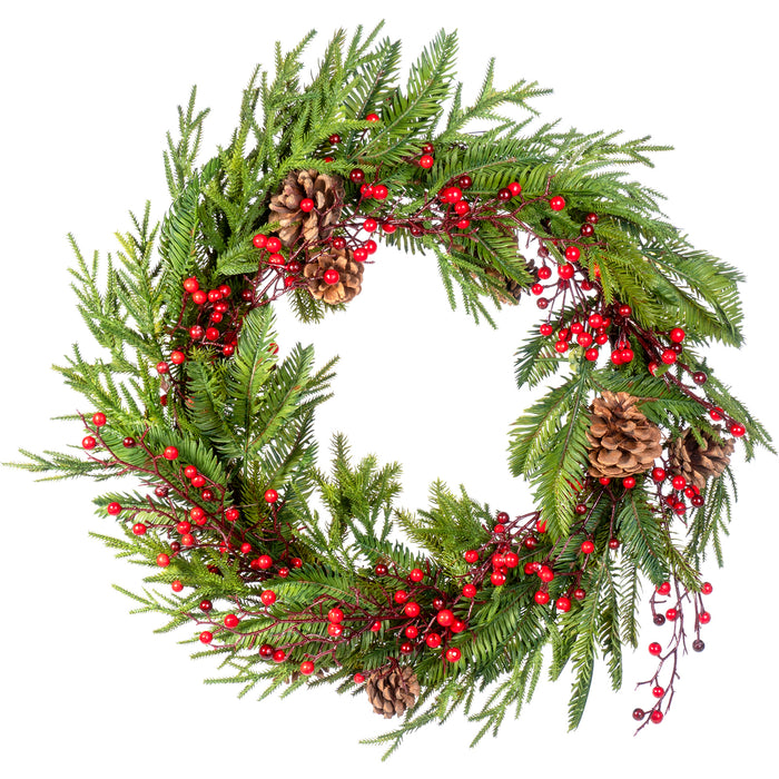 Red Co. Artificial Christmas Wreath with Cranberries and Pine Cones for Holiday and Seasonal Décor, 20"