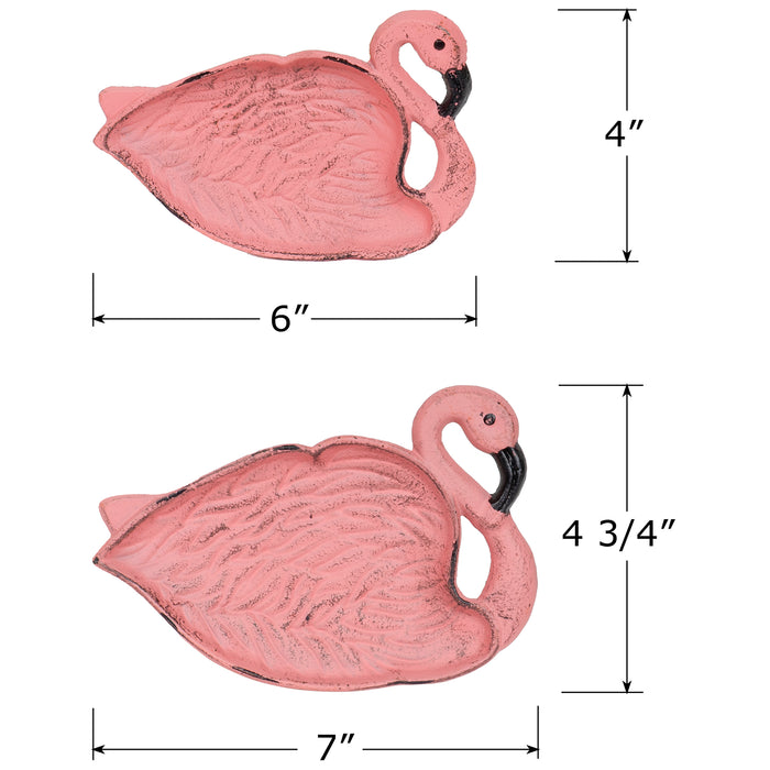 Red Co. Decorative Cast-Iron Pink Flamingo Soap and Sponge Dish for Bathroom Sink, Kitchen Counter – Set of 2 Sizes