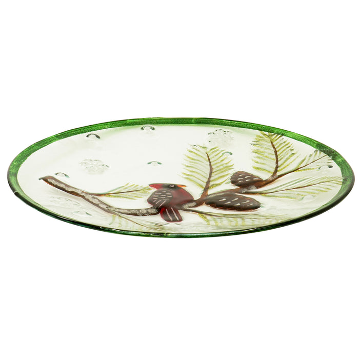 Red Co. 12 Inch Holiday Platter, Glass Christmas Serving Tray and Cookie Plate — Winter Cardinal