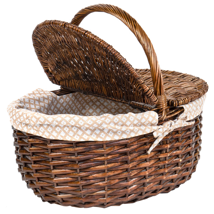 Red Co. Wicker Picnic Basket with Folding Lid and Handle Storage Container for Picnic, Camping, Outdoors