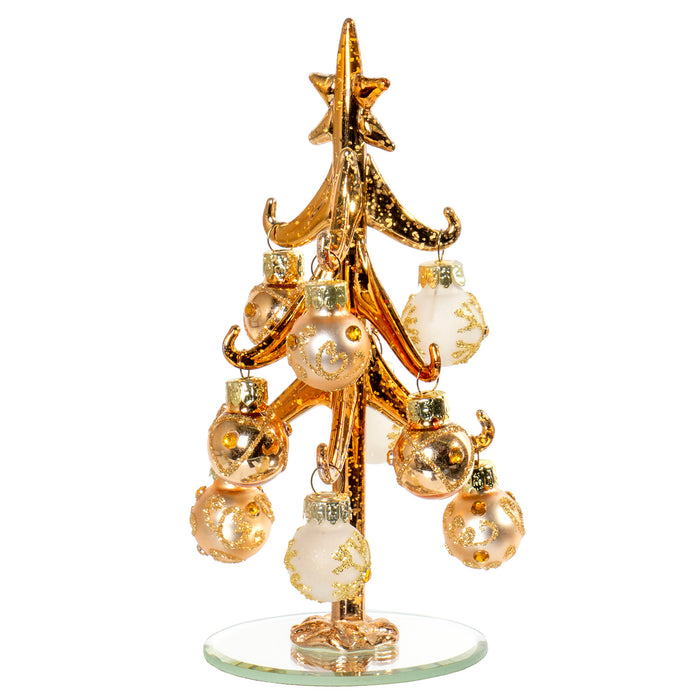 6 Inch Mini Metallic Gold Christmas Tree Tabletop Decoration with Glittered Removable Ornaments