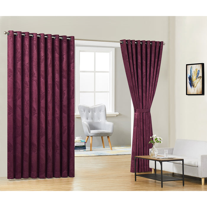 Red Co. Embossed Leaf Pattern Soft Decorative Wall to Wall Blackout Curtains with Grommets 2 Piece Set