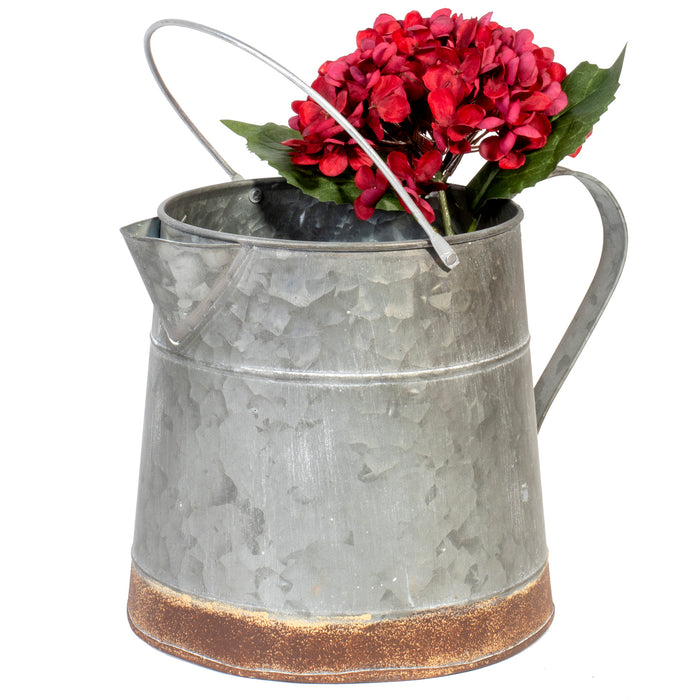 Red Co. Old Fashioned Distressed Metal Jug Bucket with Handle - Home Decor Planter Vase, 9 Inches High