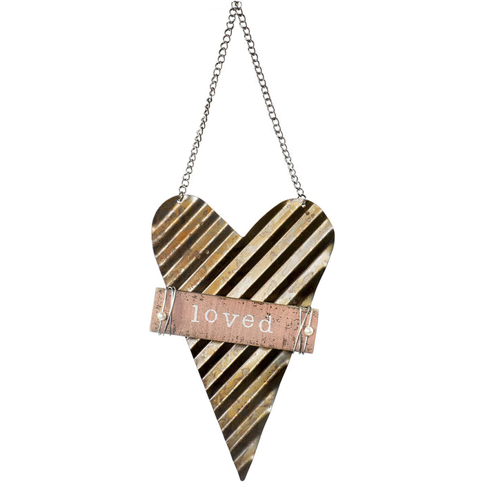 Red Co. Loved Hanging Corrugated Metal Heart Ornament
