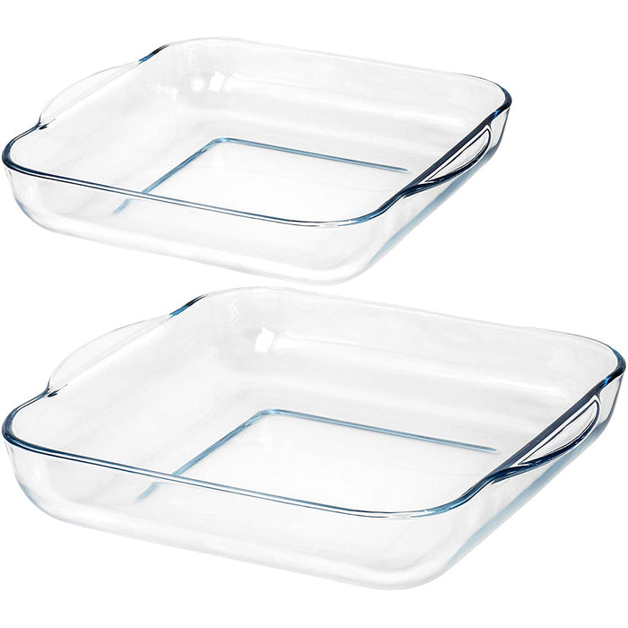 Red Co. Square Clear Glass Casserole Baking Dish Set of 2- Oven Basics Bakeware, for Bread, Lasagna, Cake - 11" x 11"