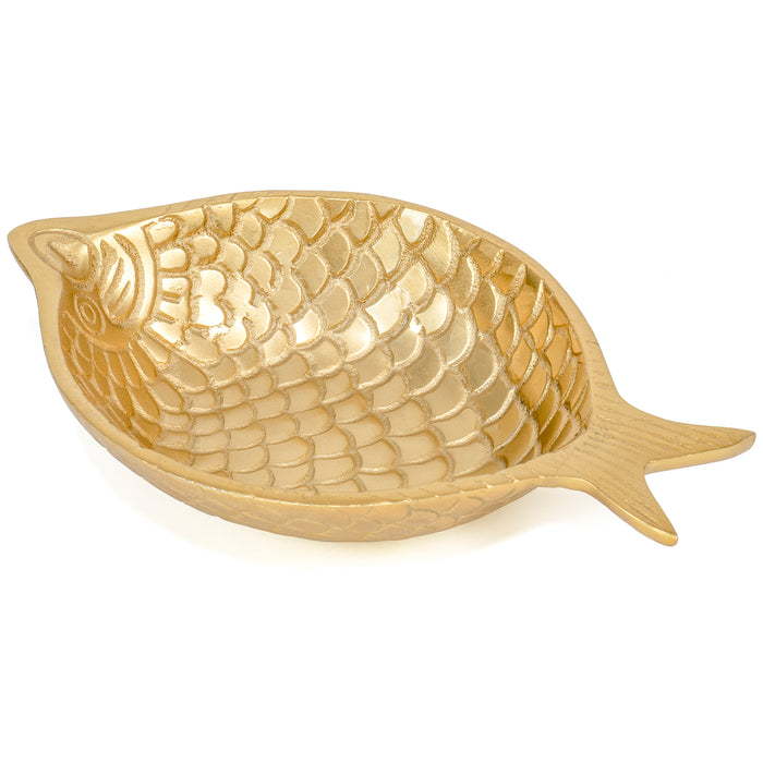 Red Co. 11” Decorative Round Metal Accent Centerpiece Fish Shaped Bowl Tray, Gold