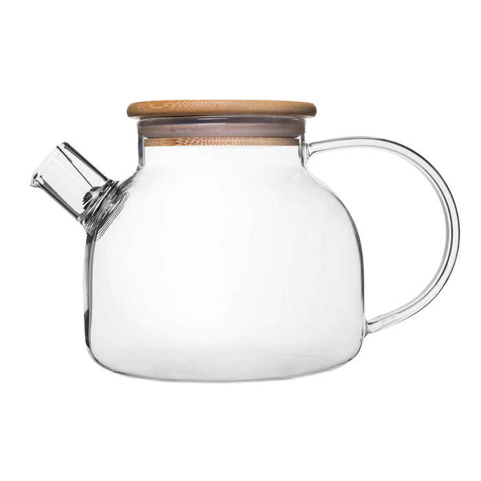 Bamboo Tea Set for 2 People – 33-Ounce Clear Glass Teapot/Kettle with Two 5-Ounce Cups