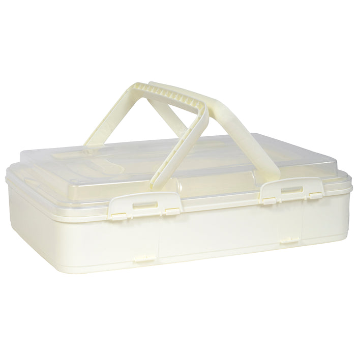 Red Co. White Rectangular Pastry and Pie Carrying Box Folding Handle Multi Purpose Food Storage with Lid- 16.5" x 4.25" x 11.25"