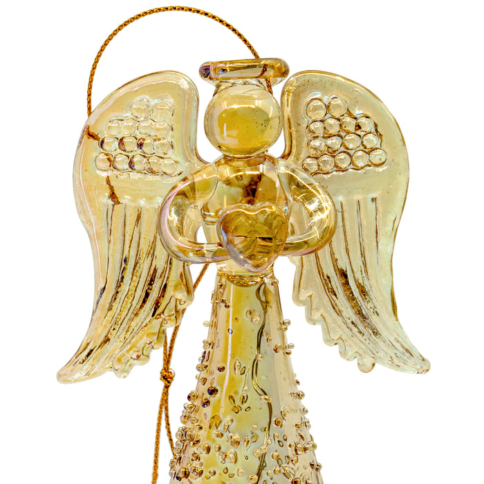 Red Co. Glass Christmas Holy Angel Figurine Ornaments, Iridescent Light-Up Holiday Season Decor, 9.5-inch, 8-inch, 6.5-inch, Set of 3