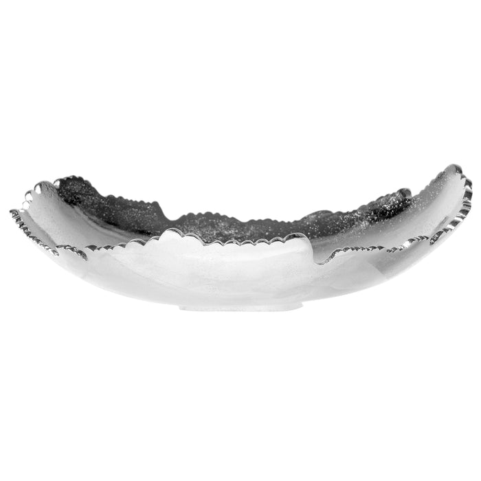 Red Co. 12” Decorative Antique Silver Allure Torn Hammered Metal Centerpiece Bowl with Sculpted Edges